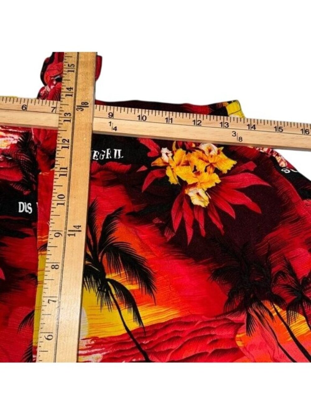 Hawaiian Sunset Print Drawstring Capri Pants Vibrant Red & Yellow Tropical Desi - Picture 5 of 6
